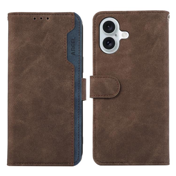 For iPhone 17 ABEEL Color Block Magnetic RFID Leather Phone Case(Brown-Blue) - iPhone 17 Cases by buy2fix | Online Shopping UK | buy2fix