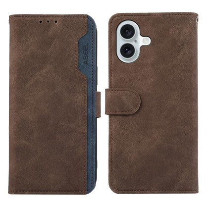 For iPhone 17 ABEEL Color Block Magnetic RFID Leather Phone Case(Brown-Blue) - iPhone 17 Cases by buy2fix | Online Shopping UK | buy2fix