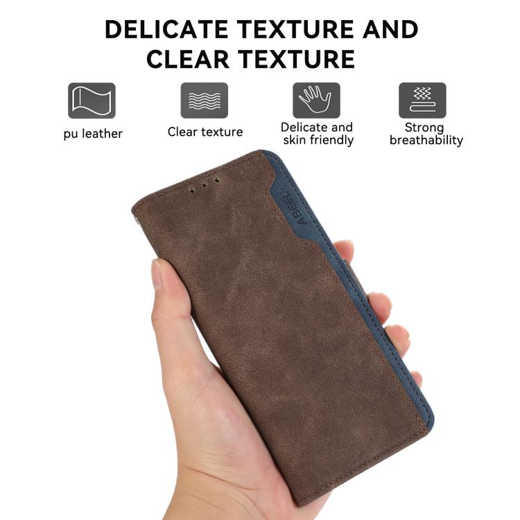 For iPhone 17 ABEEL Color Block Magnetic RFID Leather Phone Case(Brown-Blue) - iPhone 17 Cases by buy2fix | Online Shopping UK | buy2fix