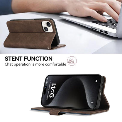 For iPhone 17 ABEEL Color Block Magnetic RFID Leather Phone Case(Brown-Blue) - iPhone 17 Cases by buy2fix | Online Shopping UK | buy2fix