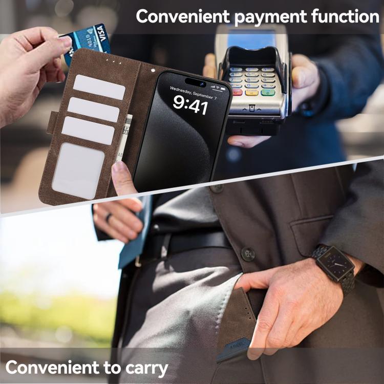 For iPhone 17 ABEEL Color Block Magnetic RFID Leather Phone Case(Brown-Blue) - iPhone 17 Cases by buy2fix | Online Shopping UK | buy2fix