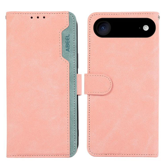 For iPhone Air ABEEL Color Block Magnetic RFID Leather Phone Case(Pink-Cyan)