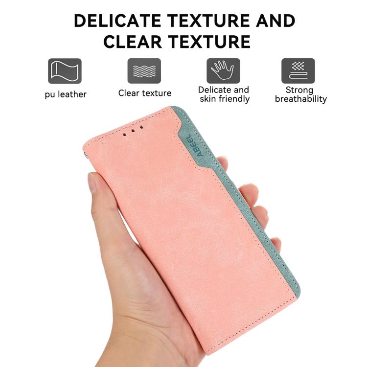 For iPhone 17 Air ABEEL Color Block Magnetic RFID Leather Phone Case(Pink-Cyan) - iPhone 17 Air Cases by buy2fix | Online Shopping UK | buy2fix