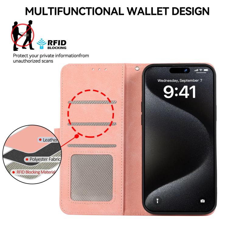For iPhone 17 Air ABEEL Color Block Magnetic RFID Leather Phone Case(Pink-Cyan) - iPhone 17 Air Cases by buy2fix | Online Shopping UK | buy2fix