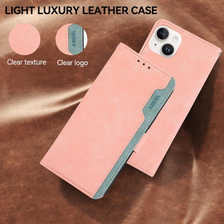 For iPhone 17 Air ABEEL Color Block Magnetic RFID Leather Phone Case(Pink-Cyan) - iPhone 17 Air Cases by buy2fix | Online Shopping UK | buy2fix