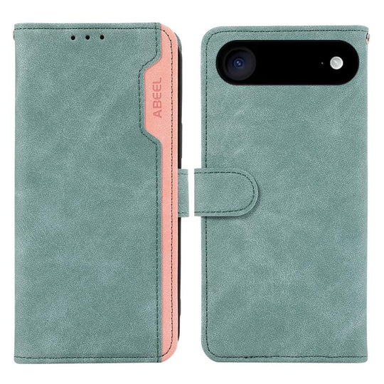 For iPhone Air ABEEL Color Block Magnetic RFID Leather Phone Case(Cyan-Pink)