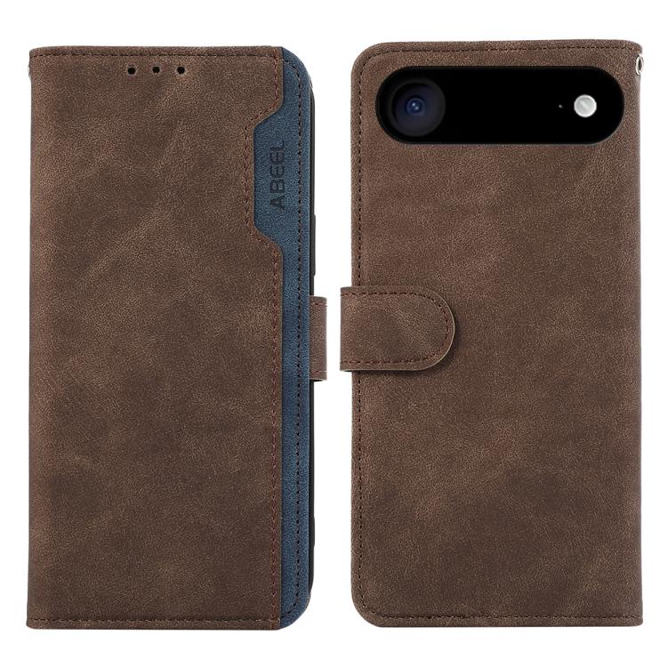 For iPhone 17 Air ABEEL Color Block Magnetic RFID Leather Phone Case(Brown-Blue) - iPhone 17 Air Cases by buy2fix | Online Shopping UK | buy2fix