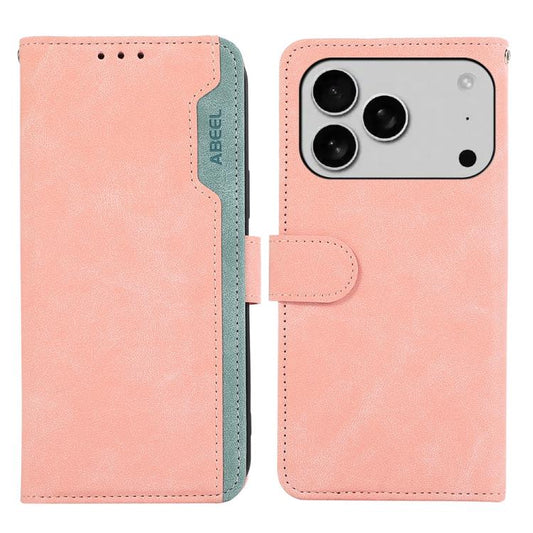 For iPhone 17 Pro ABEEL Color Block Magnetic RFID Leather Phone Case(Pink-Cyan) - iPhone 17 Pro Cases by buy2fix | Online Shopping UK | buy2fix