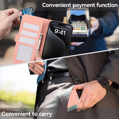 For iPhone 17 Pro ABEEL Color Block Magnetic RFID Leather Phone Case(Pink-Cyan) - iPhone 17 Pro Cases by buy2fix | Online Shopping UK | buy2fix