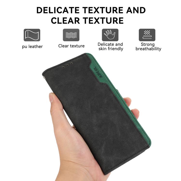 For iPhone 17 Pro ABEEL Color Block Magnetic RFID Leather Phone Case(Black-Green) - iPhone 17 Pro Cases by buy2fix | Online Shopping UK | buy2fix