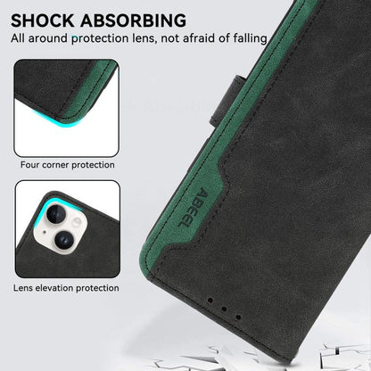 For iPhone 17 Pro ABEEL Color Block Magnetic RFID Leather Phone Case(Black-Green) - iPhone 17 Pro Cases by buy2fix | Online Shopping UK | buy2fix