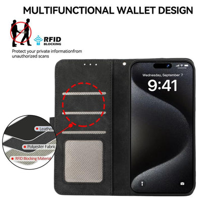 For iPhone 17 Pro ABEEL Color Block Magnetic RFID Leather Phone Case(Black-Green) - iPhone 17 Pro Cases by buy2fix | Online Shopping UK | buy2fix