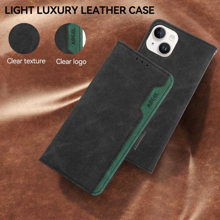 For iPhone 17 Pro ABEEL Color Block Magnetic RFID Leather Phone Case(Black-Green) - iPhone 17 Pro Cases by buy2fix | Online Shopping UK | buy2fix