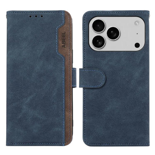 For iPhone 18 Pro / 17 Pro ABEEL Color Block Magnetic RFID Leather Phone Case(Blue-Brown)