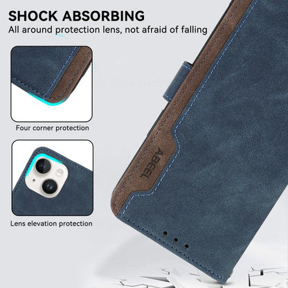 For iPhone 17 Pro ABEEL Color Block Magnetic RFID Leather Phone Case(Blue-Brown) - iPhone 17 Pro Cases by buy2fix | Online Shopping UK | buy2fix