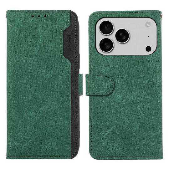 For iPhone 18 Pro / 17 Pro ABEEL Color Block Magnetic RFID Leather Phone Case(Green-Black)