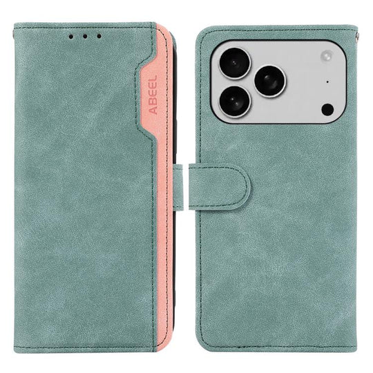 For iPhone 18 Pro / 17 Pro ABEEL Color Block Magnetic RFID Leather Phone Case(Cyan-Pink)