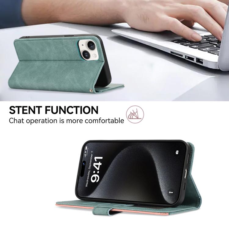 For iPhone 17 Pro ABEEL Color Block Magnetic RFID Leather Phone Case(Cyan-Pink) - iPhone 17 Pro Cases by buy2fix | Online Shopping UK | buy2fix