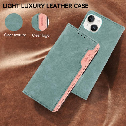 For iPhone 17 Pro ABEEL Color Block Magnetic RFID Leather Phone Case(Cyan-Pink) - iPhone 17 Pro Cases by buy2fix | Online Shopping UK | buy2fix