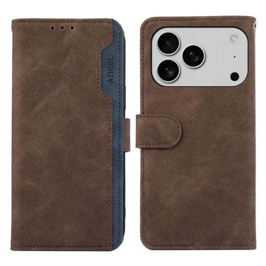 For iPhone 17 Pro ABEEL Color Block Magnetic RFID Leather Phone Case(Brown-Blue) - iPhone 17 Pro Cases by buy2fix | Online Shopping UK | buy2fix