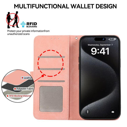 For iPhone 17 Pro Max ABEEL Color Block Magnetic RFID Leather Phone Case(Pink-Cyan) - iPhone 17 Pro Max Cases by buy2fix | Online Shopping UK | buy2fix