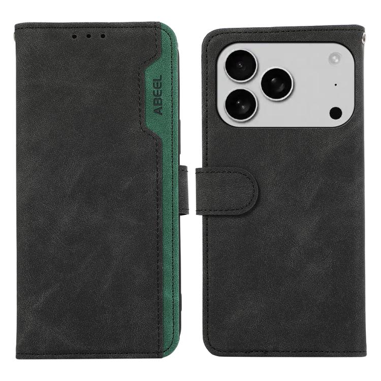 For iPhone 17 Pro Max ABEEL Color Block Magnetic RFID Leather Phone Case(Black-Green) - iPhone 17 Pro Max Cases by buy2fix | Online Shopping UK | buy2fix