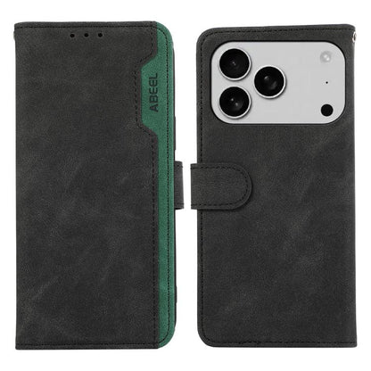 For iPhone 17 Pro Max ABEEL Color Block Magnetic RFID Leather Phone Case(Black-Green) - iPhone 17 Pro Max Cases by buy2fix | Online Shopping UK | buy2fix