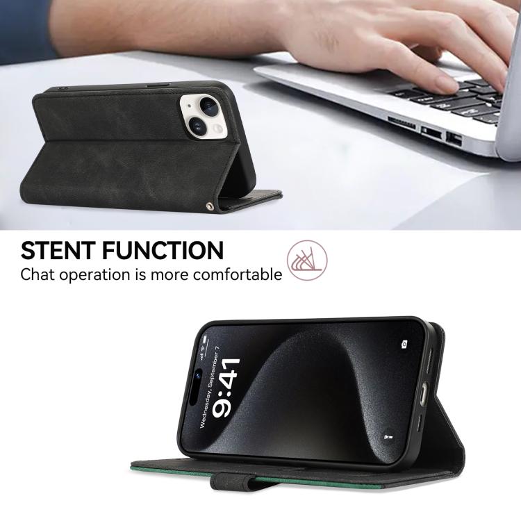 For iPhone 17 Pro Max ABEEL Color Block Magnetic RFID Leather Phone Case(Black-Green) - iPhone 17 Pro Max Cases by buy2fix | Online Shopping UK | buy2fix