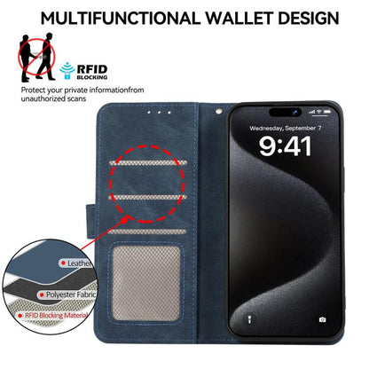 For iPhone 17 Pro Max ABEEL Color Block Magnetic RFID Leather Phone Case(Blue-Brown) - iPhone 17 Pro Max Cases by buy2fix | Online Shopping UK | buy2fix