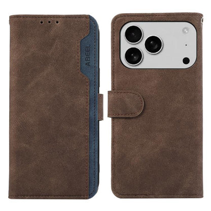 For iPhone 17 Pro Max ABEEL Color Block Magnetic RFID Leather Phone Case(Brown-Blue) - iPhone 17 Pro Max Cases by buy2fix | Online Shopping UK | buy2fix