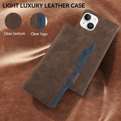 For iPhone 17 Pro Max ABEEL Color Block Magnetic RFID Leather Phone Case(Brown-Blue) - iPhone 17 Pro Max Cases by buy2fix | Online Shopping UK | buy2fix