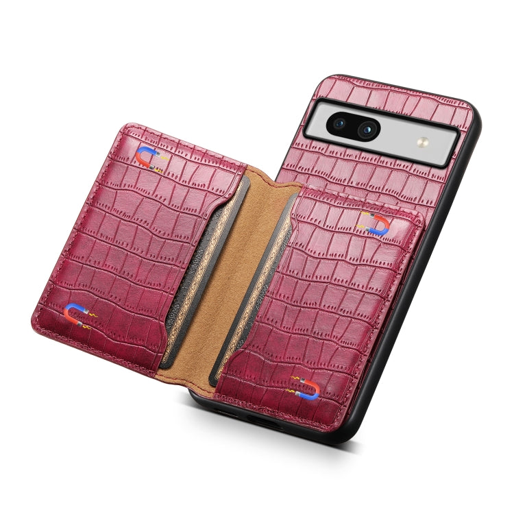 For Google Pixel 7a Crocodile Texture Card Bag Design Full Coverage Phone Case(Red) - Google Cases by buy2fix | Online Shopping UK | buy2fix