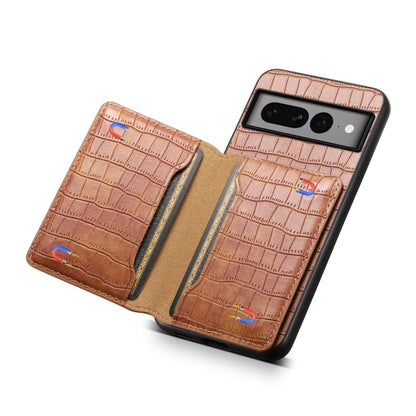 For Google Pixel 7 Pro 5G Crocodile Texture Card Bag Design Full Coverage Phone Case(Brown) - Google Cases by buy2fix | Online Shopping UK | buy2fix