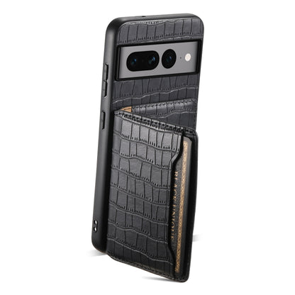 For Google Pixel 7 Pro 5G Crocodile Texture Card Bag Design Full Coverage Phone Case(Black) - Google Cases by buy2fix | Online Shopping UK | buy2fix