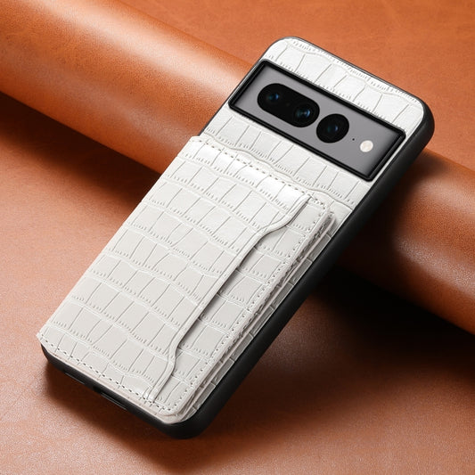 For Google Pixel 7 Pro 5G Crocodile Texture Card Bag Design Full Coverage Phone Case(White) by buy2fix