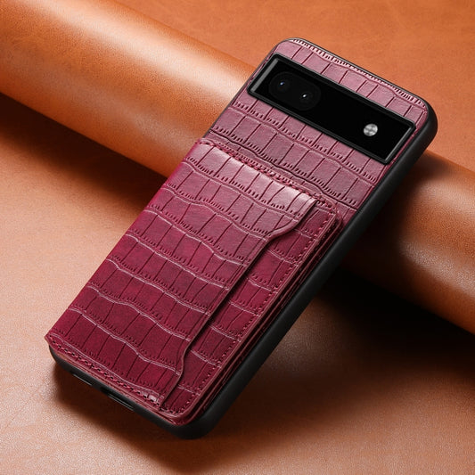 For Google Pixel 6a Crocodile Texture Card Bag Design Full Coverage Phone Case(Red) by buy2fix