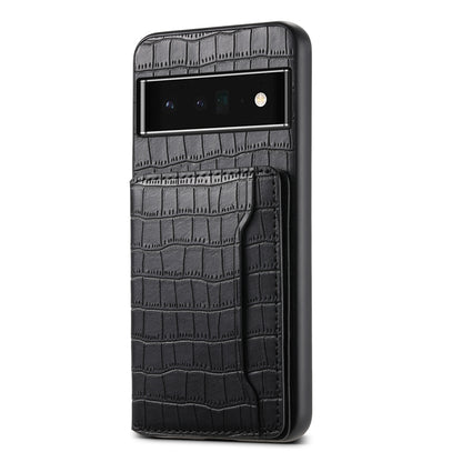 For Google Pixel 6 Pro Crocodile Texture Card Bag Design Full Coverage Phone Case(Black) by buy2fix