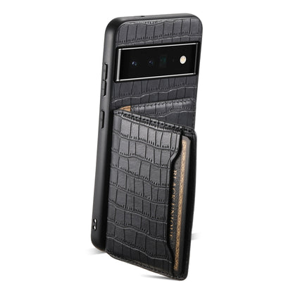 For Google Pixel 6 Pro Crocodile Texture Card Bag Design Full Coverage Phone Case(Black) by buy2fix