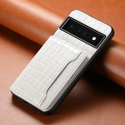 For Google Pixel 6 Pro Crocodile Texture Card Bag Design Full Coverage Phone Case(White) by buy2fix