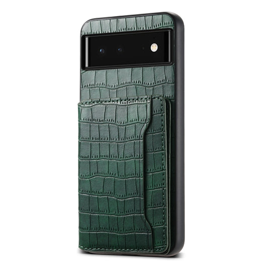 For Google Pixel 6 Crocodile Texture Card Bag Design Full Coverage Phone Case(Green) - Google Cases by buy2fix | Online Shopping UK | buy2fix