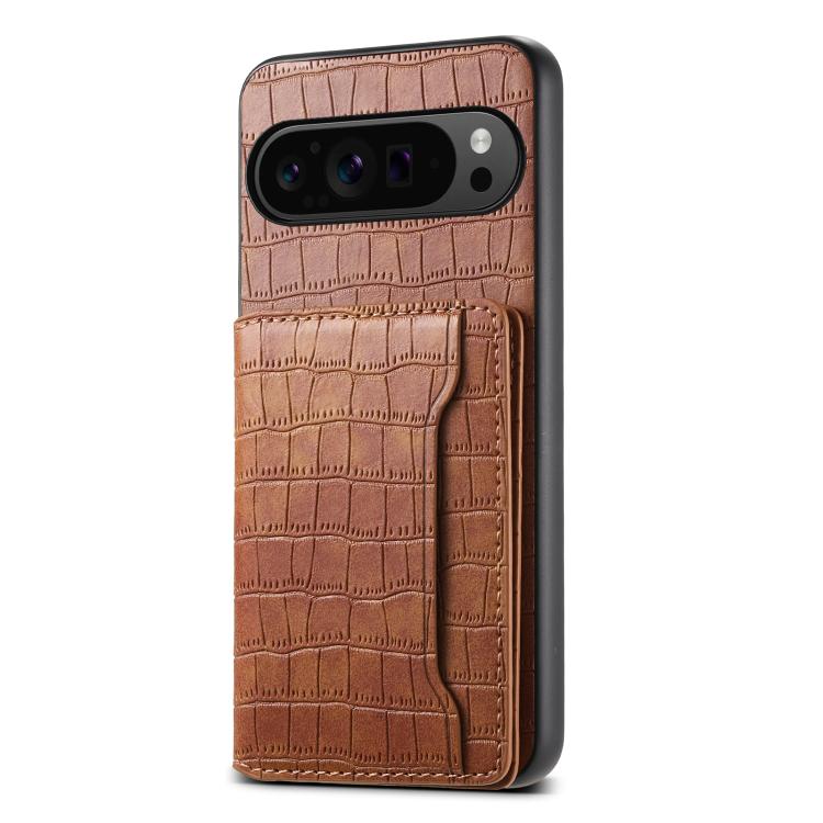 For Google Pixel 10 Pro / 10 Crocodile Texture Card Bag Design Full Coverage Phone Case(Brown) - Google Cases by buy2fix | Online Shopping UK | buy2fix