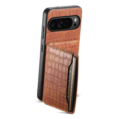 For Google Pixel 10 Pro / 10 Crocodile Texture Card Bag Design Full Coverage Phone Case(Brown) - Google Cases by buy2fix | Online Shopping UK | buy2fix