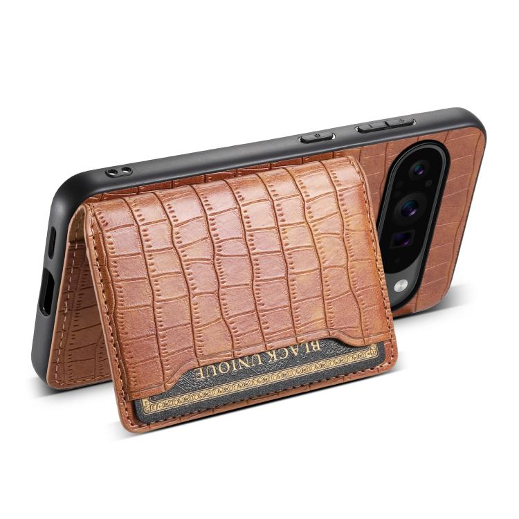 For Google Pixel 10 Pro / 10 Crocodile Texture Card Bag Design Full Coverage Phone Case(Brown) - Google Cases by buy2fix | Online Shopping UK | buy2fix