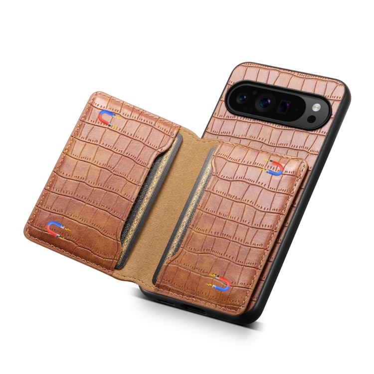 For Google Pixel 10 Pro / 10 Crocodile Texture Card Bag Design Full Coverage Phone Case(Brown) - Google Cases by buy2fix | Online Shopping UK | buy2fix