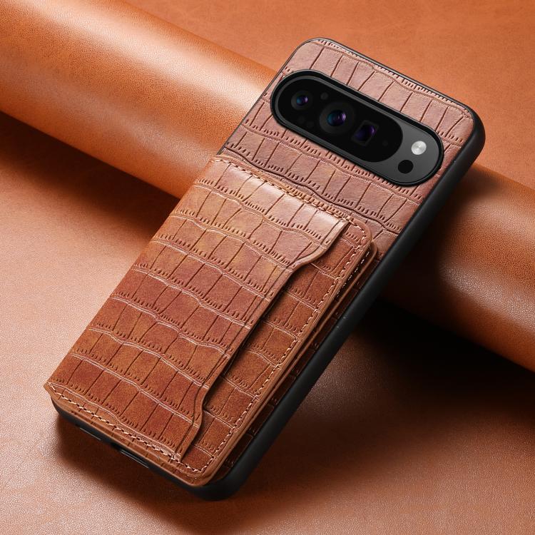 For Google Pixel 10 Pro / 10 Crocodile Texture Card Bag Design Full Coverage Phone Case(Brown) - Google Cases by buy2fix | Online Shopping UK | buy2fix