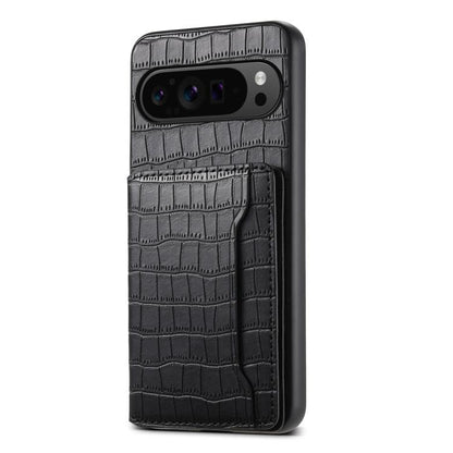 For Google Pixel 10 Pro / 10 Crocodile Texture Card Bag Design Full Coverage Phone Case(Black) - Google Cases by buy2fix | Online Shopping UK | buy2fix