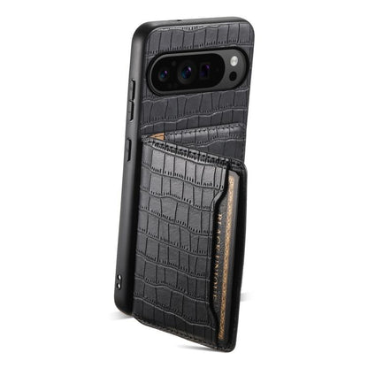 For Google Pixel 10 Pro / 10 Crocodile Texture Card Bag Design Full Coverage Phone Case(Black) - Google Cases by buy2fix | Online Shopping UK | buy2fix