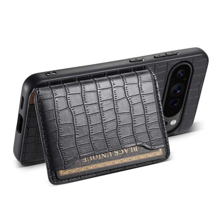For Google Pixel 10 Pro / 10 Crocodile Texture Card Bag Design Full Coverage Phone Case(Black) - Google Cases by buy2fix | Online Shopping UK | buy2fix