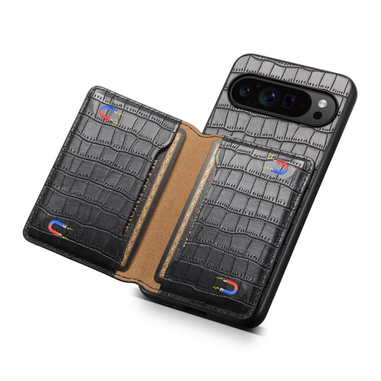 For Google Pixel 10 Pro / 10 Crocodile Texture Card Bag Design Full Coverage Phone Case(Black) - Google Cases by buy2fix | Online Shopping UK | buy2fix