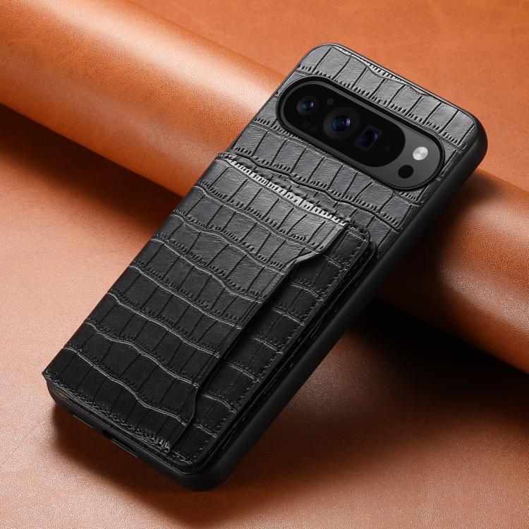 For Google Pixel 10 Pro / 10 Crocodile Texture Card Bag Design Full Coverage Phone Case(Black) - Google Cases by buy2fix | Online Shopping UK | buy2fix